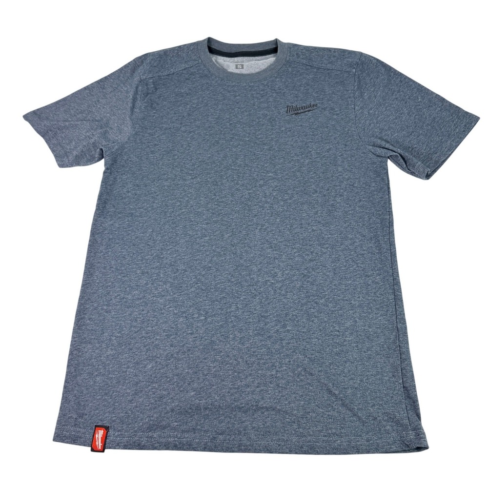 Milwaukee Mens Blue Heathered Short Sleeve Work T-Shirt Small Small Logo